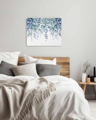 Sunteeny Paint by Number for Adults Beginner Spring Eucalyptus Leaves Watercolor Botanical Plant Rustic Blue Leaves DIY Digital Oil Painting by Numbers Picture Drawing On Canvas Framed 12"x16" - Image 4