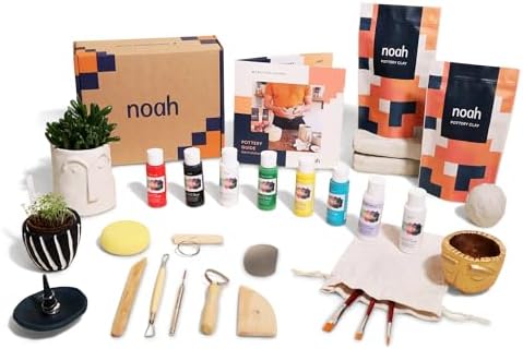 noah Pottery Kit for Beginners - Set Includes Air Dry Clay, Clay Tools and Acrylic Paints - Crafts for Adults (White Clay/Primary Paint) by NoahsBox