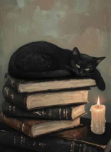 Gothic Cat Paint by Numbers Kit for Adults Framed Canvas, Frameworkless by FairylandJinWenn