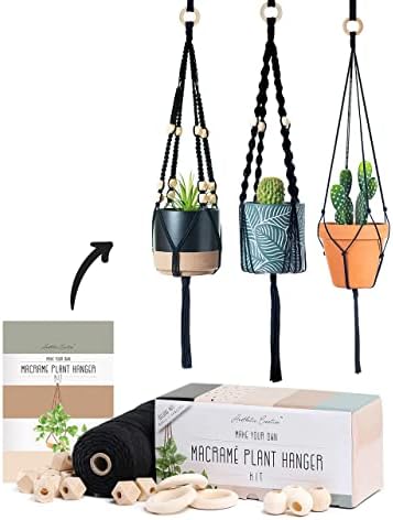 Macrame Kit-Black Edition-Makes 3 Macrame Plant Hangers with Easy to Follow Instructions for Adult Beginners - Includes 109 Yards 3mm Cotton Macrame Cord, Wooden Beads & Custom Instruction Booklet by AestheticCreative