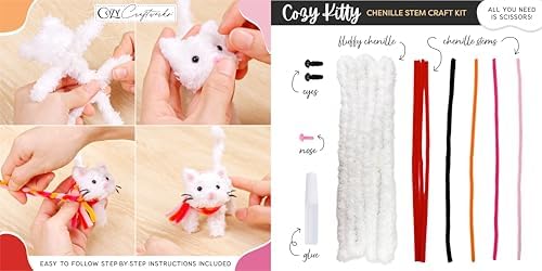 WeVeel Cozy Craftworks Chenille Stem Animal Craft Kit for Adults – Create 4 Adorable Animals (Kitty, Puppy, Bird & Owl) – Relaxing DIY Arts & Crafts Kit with All Supplies - Image 4