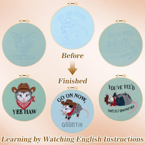 Mindsoft 3 Set Needlepoint Kit for Beginners with Hoop,Cowboy Possum - Image 3