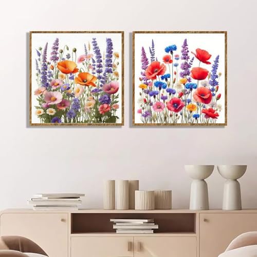 TCDZMYGS 2 Pack Flowers Paint by Numbers Kit for Adults Beginner,Easy Paint by Number Kits Without Frame,DIY Acrylic Oil Painting by Numbers for Home Wall Decor 12 x 12 inch - Image 3