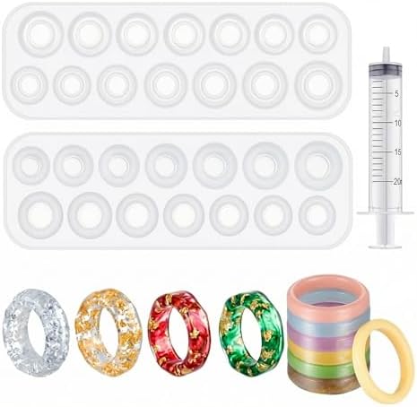 Mudder 2 Pieces Resin Silicone Ring Molds 14 Sizes Ring Circle Jewelry Casting Molds with Syringe in 20 ml for DIY Craft Making by Mudder