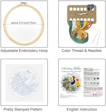 Louise Maelys Embroidery Kit for Beginners Peacock Floral DIY for Adults - Image 2