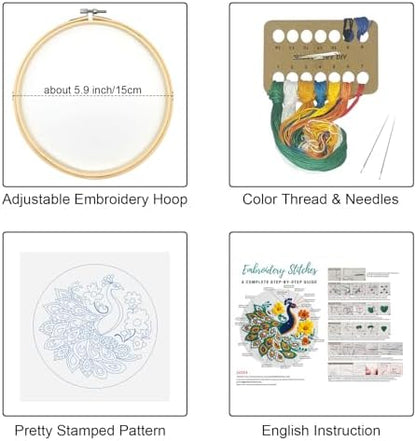 Louise Maelys Embroidery Kit for Beginners Peacock Floral DIY for Adults - Image 2