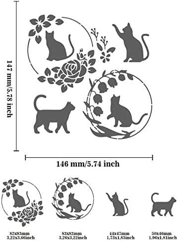 BENECREAT Cat Pattern Stainless Steel Painting Stencils, 6x6 inch Rose Wreath Bellflower Reusable Art Stencil Templates for Wood Burning, DIY Scrapbooking Photo Album - Image 2