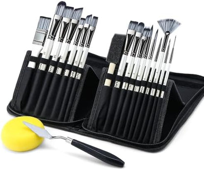 Transon 20Pcs Art Paint Brush Kit with Storage Case, 16 Brushes + Foam Brush Spatula Sponge for Acrylic Oil Watercolor Gouache, Adults Teens Beginners Art Supplies - Image 6