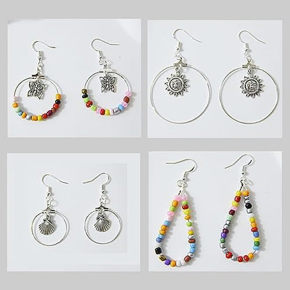 XKCWXY 755Pcs Beading Hoop Earrings for Jewelry Making,with Earring Finding Teardrop Round Beading Hoop,Earring Hooks and Backs,Jump Rings, Silver Earring Charms,Pony Beads for DIY Jewelry Craft - Image 5