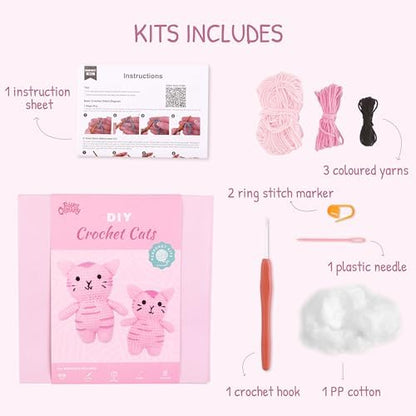 HOUSE CREATIVITY Cat Crochet Kit for Beginners – Make a Variety of Adorable Kittens, Amigurumi Crochet Starter Kit with Yarn, Eyes & Step-by-Step Video Tutorial, DIY Craft for Cat Lovers - Image 4