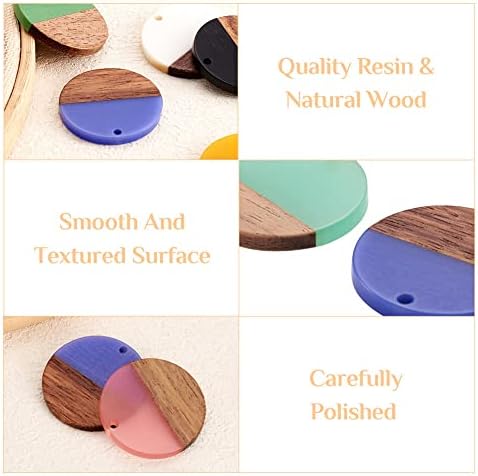FASHEWELRY 18Pcs Flat Round Wood Resin Earrings Charms 28.5mm Mixed Color Round Wooden Earring Blanks Charms Dangle Wooden Earring Findings for Jewelry Making - Image 2