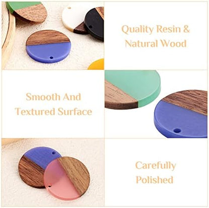 FASHEWELRY 18Pcs Flat Round Wood Resin Earrings Charms 28.5mm Mixed Color Round Wooden Earring Blanks Charms Dangle Wooden Earring Findings for Jewelry Making - Image 2
