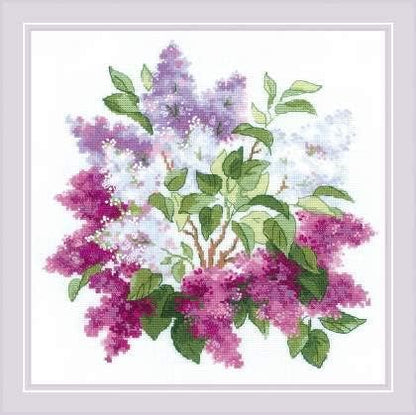 RIOLIS - Lilac Blossoms 2030, Cross Stitch Kits 15.75"X15.75", Cross Stitch Kits for Adults, Counted Cross Stitch Kits, Embroidery Kit for Beginners & Advanced, Floral Crossstitching Kits