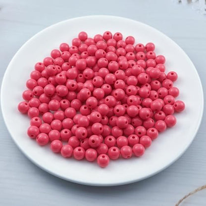 200pcs Acrylic Round Beads for Crafts 10mm Resin Candy Color Spacer Beads with Hole for Jewelry Making Sewing Crafts Decoration Necklaces Bracelets Earrings Supplies(Rose Red) - Image 2