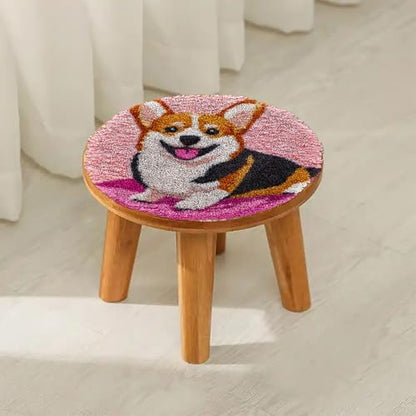 Latch Hook Rug Kit Cute Corgi Dog Easy for Beginners Round Shape Carpet Crochet Yarn Craft Mini Rug DIY Hook and Latch Little Tapestry for Home Decor 30x30cm-4 - Image 4