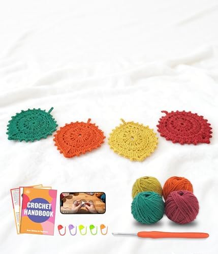 PAITIN Crochet Starter Kit – Easy DIY Craft Set for Adult Beginners, Handmade Yarn Art Project with Video Guidance (Leaf Coaster) by PAITIN