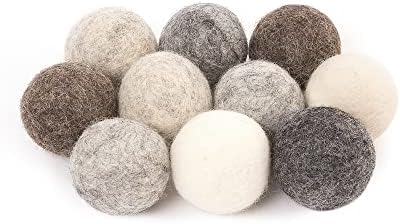 Glaciart One Felt Balls, Felt Pom Poms (10 Pieces) 4 Centimeters - 1.6 Inch, Handmade Felted 5 Natural Colors Balls for Cats, Felting and Garland by GlaciartOne