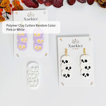 Xaekicr Halloween Skull Polymer Clay Cutters – 3-Stacked Skull Shape Clay Earring Cutters for DIY Jewelry, Polymer Clay Molds, Clay Tools – Halloween Cookie & Earring Making Supplies - Image 2