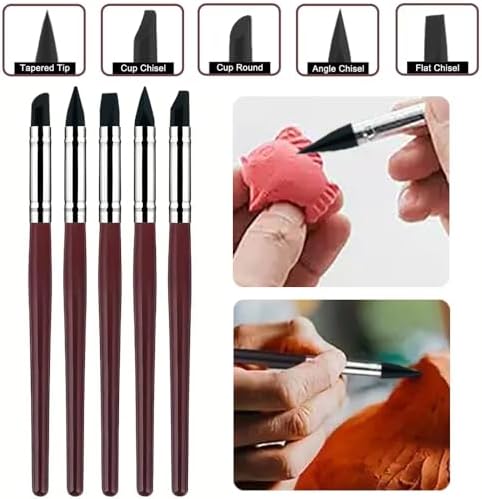 10 Pcs Silicone Clay Sculpting Tools Set, Double-Ended Dotting Tools & Silicone Brushes for Polymer Clay, Air Dry Clay, Pottery & DIY Crafting-Black - Image 4