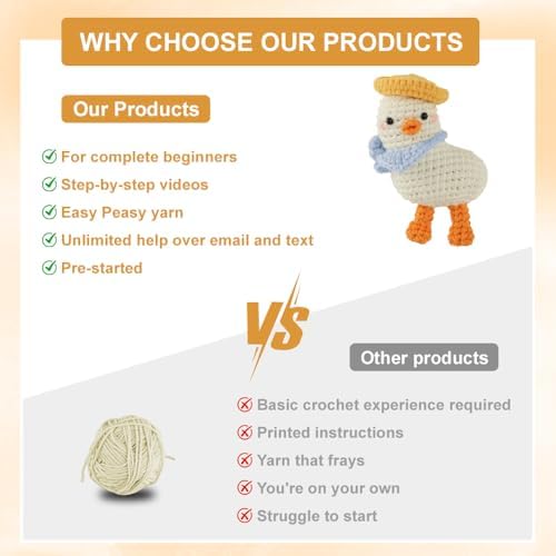 Autglint Duck Crochet Kit for Beginners Adults & Kids, Amigurumi Learn to Crochet Starter Kit with 4K Step-by-Step Video Tutorials, Includes Pre-Started Yarn, Crochet Hooks & Accessories - White Duck - Image 5