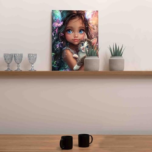 DIY Paint by Number for Adults African American Expression Painting Acrylic Paint African Black Girl DIY Digital Oil Painting Kits Child and Cat Canvas Wall Art Living Room Decor 16x20 Inch（DlY Frame - Image 2