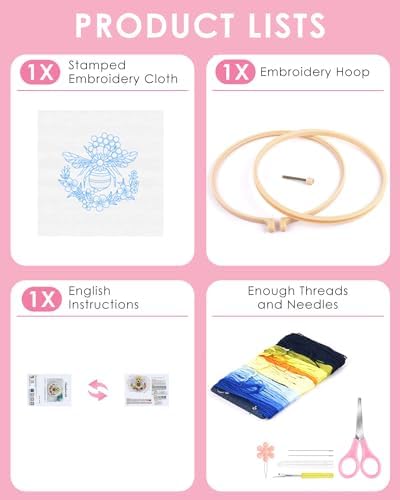 TINDTOP Embroidery Kit for Beginners Adult, Honeybee Embroidery Kit - Image 2