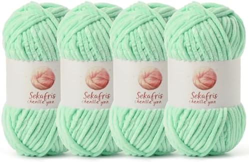 Chenille Yarn for Crocheting Size 5 Bulky Yarn 4 Mint Green by Sekafris