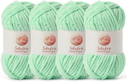 Chenille Yarn for Crocheting Size 5 Bulky Yarn 4 Mint Green by Sekafris