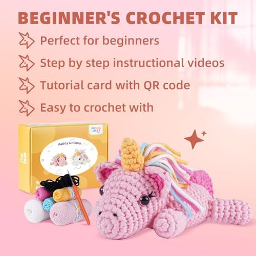 MOREJMTT Crochet Kit for Beginners, Learn to Crochet, Include Easy Knitting Soft Yarn, Step-by-Step Video Tutorial, Hook, Holiday Birthday Gift for Adults (​Unicorn​) - Image 6