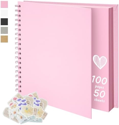 DIY Scrapbook Photo Album,100 Pages,12x12 Inch,Pink by Remowith