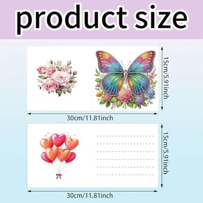 jinglinhh 6pcs Moon Peach Blossoms Owl Butterfly Flowers Diamond Art Painting Greeting Cards with Envelopes, DIY Card Making Kits for Adults, Diamond Art Postcards Holiday Cards Craft Gifts - Image 2