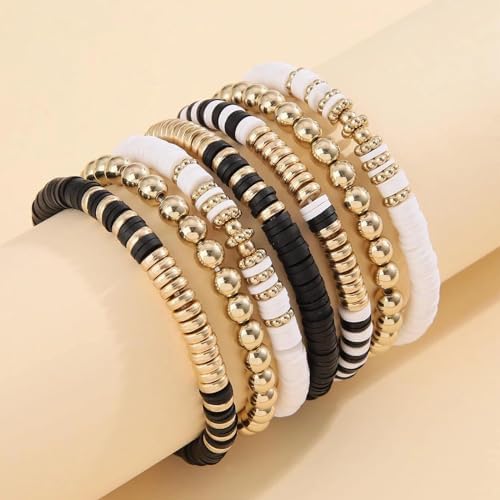 Believo Polymer Clay Beads Kit for DIY Jewelry with Elastic Cord, Colorful Flat Heishi Beads and Spacer Pieces – Ideal for Friendship Bracelet & Necklace Making (Black & White) - Image 2