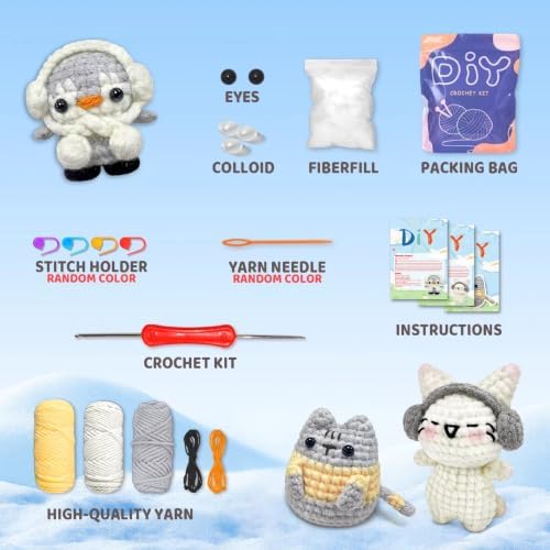 YAMAXIN Animal Crochet Kit for Beginners-3 Pack Rabbit Cat Penguin Easy Learn to Starter Amigurumi Knitting Kit and Yarn Craft Kits for Adults DIY with Step-by-Step Video Tutorials - Image 2