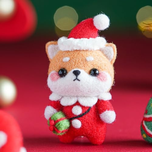 Wizardi Beginner Needle Felting Kit for Adults - Puppy in Christmas Costume. Animal Felting Kit 6.8x4.5x4cm. Felting Tools. Wool Felting Supplies. Felt Crafts. Wool Felt. F07N8-W151 by Wizardi