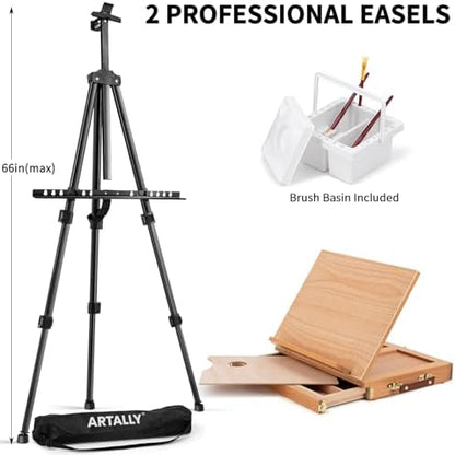 187Pcs Professional All-in-One Art Painting Kit with Aluminum & Beech Wood Easel, 96 Acrylic, Watercolor & Oil Paint Set, Complete Art Supplies Painting Set for Adults, Artists, Beginners - Image 2