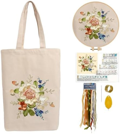 CREAWONDER Canvas Tote Bag Embroidery Kit with Pattern for Beginners, Arts and DIY Embroidery Crafts Kits for Adults, Include Instructions, Embroidery Hoops, Color Threads and Tool by Unknown