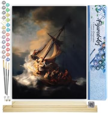 Figured'Art Paint by Numbers Kit for Adults Boat in The Storm 16"x20" - Craft Art Painting Rolled Canvas with DIY Wooden Frame by FiguredArt