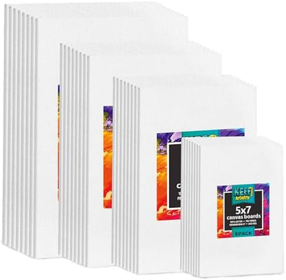 KEFF 32-Pack Bulk Canvas for Painting, 8 of 5x7, 8x10, 9x12, 11x14 Canvas Boards for Painting, Art Supplies for Adults & Kids - 100% Cotton Primed Painting Canvas for Acrylic, Oil, Watercolor, Tempera by KeffCreations