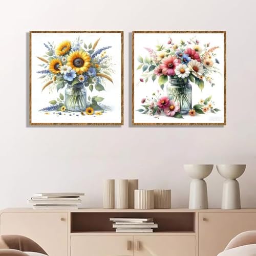 TCDZMYGS 2 Pack Flower Paint by Numbers Kit for Adults Beginner,Daisy Paint by Number Kits with Frame,DIY Acrylic Oil Painting by Numbers for Home Wall Decor 9.8 x 9.8 inch - Image 2