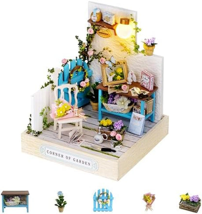 Kisoy Dollhouse Miniature with Furniture Kit, DIY 3D Wooden DIY House Kit with Dust Cover,Handmade Tiny House Toys for Teens Adults Gift(Corner of Garden) by Kisoy