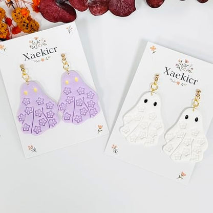 Xaekicr Halloween Ghost Polymer Clay Cutters with Floral Pattern – Cute Clay Earring Cutters Set for DIY Earrings – Polymer Clay Molds and Clay Tools for Halloween Jewelry Making - Image 6