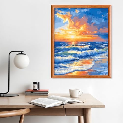 Lxmsja Sunset Paint by Numbers Kit for Adults, Sea Waves Acrylic Paint by Numbers for Adults Beginner, DIY Craft Supplies Oil Painting Kits for Home Wall Decor 16x20 inch (No Frame) - Image 3