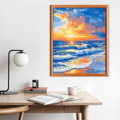 Lxmsja Sunset Paint by Numbers Kit for Adults, Sea Waves Acrylic Paint by Numbers for Adults Beginner, DIY Craft Supplies Oil Painting Kits for Home Wall Decor 16x20 inch (No Frame) - Image 3