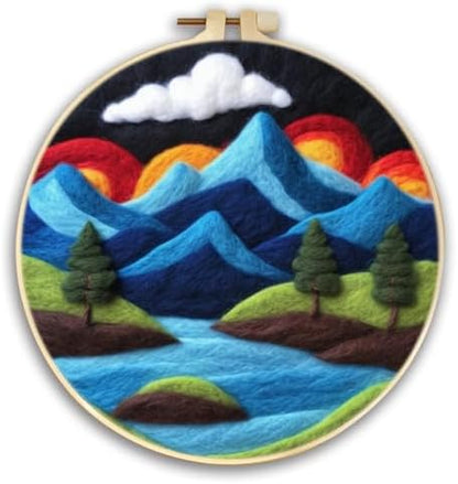 CaptainCrafts DIY Needle Felting Starter Kit with Picture Hoop, Foam Pad, Felt Cloth, Instructions for Home Decoration, Beginner Art Craft (Mountains Rivers Landscapes) by CaptainCrafts