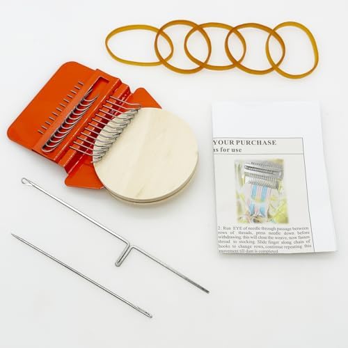 Allazone Small Darning Weaving Loom Darning Loom, 12 Hooks Type Weave Tool Small Weaving Loom Machine with 50 Color Darning Threads for DIY Artful Patterns, Repair Clothes - Image 3