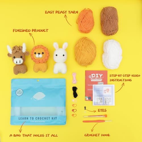 GONELYON Crochet Kit for Beginners, 3Pcs Amigurumi Crochet Animal Kits - Image 2