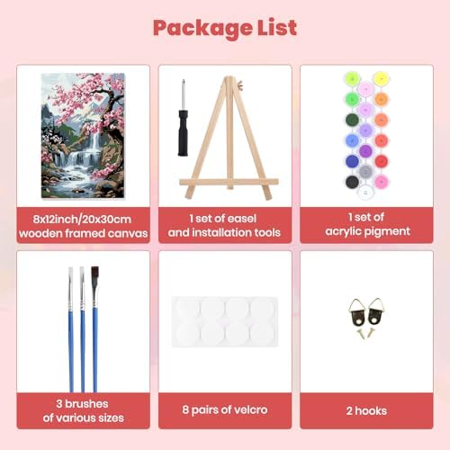 MXJSUA Flowers Tree Waterfall Framed Paint by Numbers for Adults Beginners, Easy Adults' Paint-by-Number Kits on Canvas with Easel, Acrylic Number Painting Crafts Gifts for Home Decor, 8x12 inch - Image 7