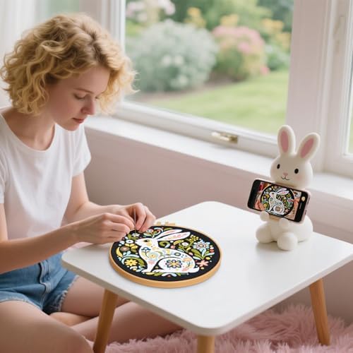 Crafmanoe Embroidery Kits for Beginners Adults, Flowers Rabbit Embroidery Starter Kits, Counted Cross Stitch Kits for Beginners Adults Hobbies Set for Women, Embroidery Hoops, Thread & Video Tutorial - Image 4