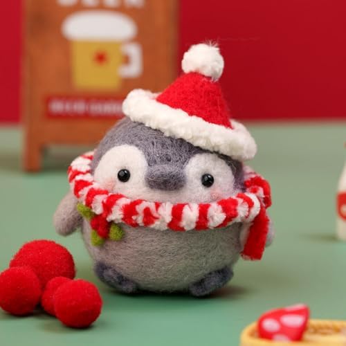 Wizardi Beginner Needle Felting Kit for Adults - Festive Penguin. Bird Felting Kit 5.5x5x4cm. Felting Tools. Wool Felting Supplies. Felt Crafts. Wool Felt. F07N8-W112 by Wizardi