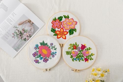 Looples Embroidery Kit for Beginners and Adults with Video Tutorials – DIY Starter Kit with 3 Stamped Floral Patterns, Hoops, Threads, Needles, and Instructions (Floral) - Image 5